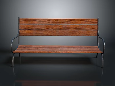 Wooden Bench With Metal Frame Modern Design Solid Wood Seat And Backrest Furniture 3d model