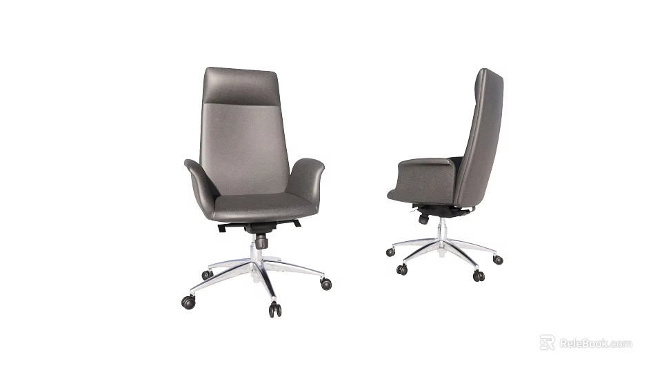Modern Gray Office Chair with High Backrest Armrest and Silver Caster Base 3d model