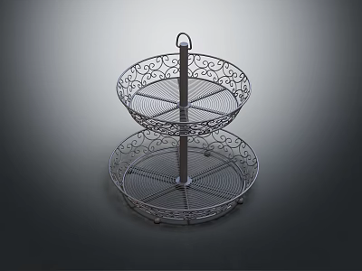 Two Tier Metal Decorative Scroll Design Storage Rack For Household Items 3d model