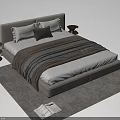 Modern Double Bed With Beige Headboard White Pillows Brown Blanket And Gray Carpet