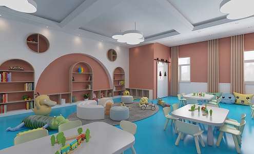 Modern kindergarten classroom cloud light background wall 3d model