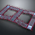 Red Mobile Metal Platform Structure With Steps And Wheelbase For Event Setup 3d model