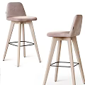 Modern Style Bar Stools Featuring Wooden Legs Light Color Velvet Seat And Metal Footrest