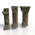Ancient Weathered Stone Pillars With Intricate Carvings And Architectural Details