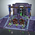 Fantasy Magic Chamber Interior With Central Statue Green Glowing Elements And Purple Decor