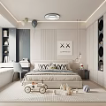 Modern Kids Room Interior With Bed Toy Car Building Blocks Bookshelf And Soft Rug