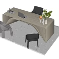 Modern Curved Desk with Laptop Books Vase and Stylish Chairs