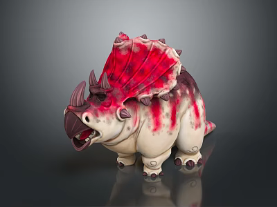 Cartoon Triceratops Figure With Red White Coloration Horns Open Mouth And Decorative Back Plates 3d model