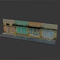 Vintage Street Storefront Model With Colorful Shutter Doors Gray Ground And Stains