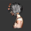 3D Female Character With Small Orange Fish On Black Hair And Orange Skin