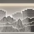 Traditional Chinese Background Wall Design With Illuminated Mountain And Architectural Patterns