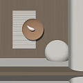 Modern Circular Wooden Wall Decor With White Stripe Panel And Sphere 3d model