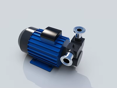 Blue Industrial Pump With Motor Driven Metal Body And Inlet Outlet Ports 3d model
