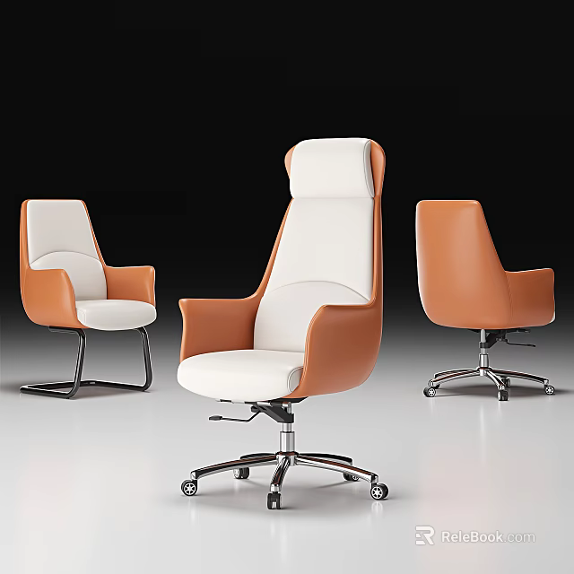 Modern Office Chair With White And Orange Design High Back Armrests Metal Base Swivel Wheels 3d model 