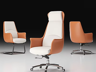 Modern Office Chair With White And Orange Design High Back Armrests Metal Base Swivel Wheels 3d model