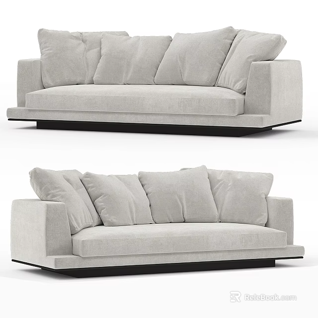 Modern Light Gray Two Seater Sofa With Comfortable Cushions And Black Base Design 3d model