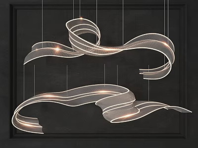 Elegant Modern Flowing White Chandelier With Curved Illuminated Design And Black Background 3d model