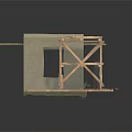 Rustic Wooden Platform With Scaffolding Structure Gray Wall And Small Plant