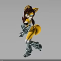 Anthropomorphic Fox Character With Brown Hair Blue Eyes Yellow Ears Tail And Silver Metallic Armor
