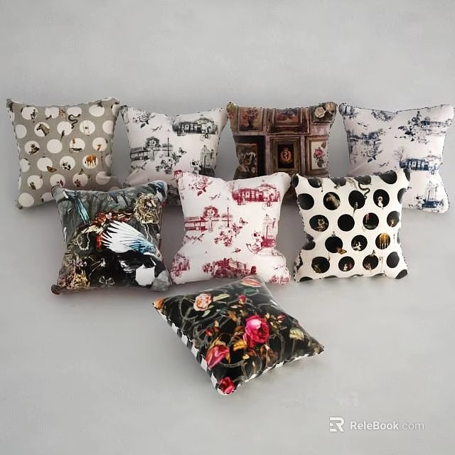 Colorful Decorative Throw Pillows With Diverse Patterns And Stylish Designs 3d model