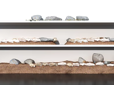 Gray White Stones and Wood Arrangement in Natural Landscape Miniature on Multi Layer Shelves 3d model