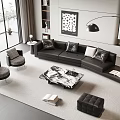 Minotti Sofa Coffee Table Set Dylan Sofa Leather Sofa Single Casual Chair Coffee Table 3d model