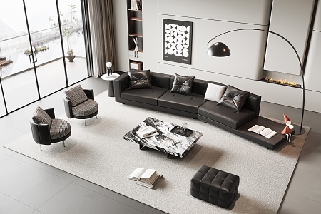 Minotti Sofa Coffee Table Set Dylan Sofa Leather Sofa Single Casual Chair Coffee Table 3d model