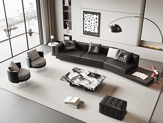 Minotti Sofa Coffee Table Set Dylan Sofa Leather Sofa Single Casual Chair Coffee Table 3d model