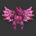 Colorful Pink Purple Building Blocks Sculpture With Intricate Wings And Ornate Patterns