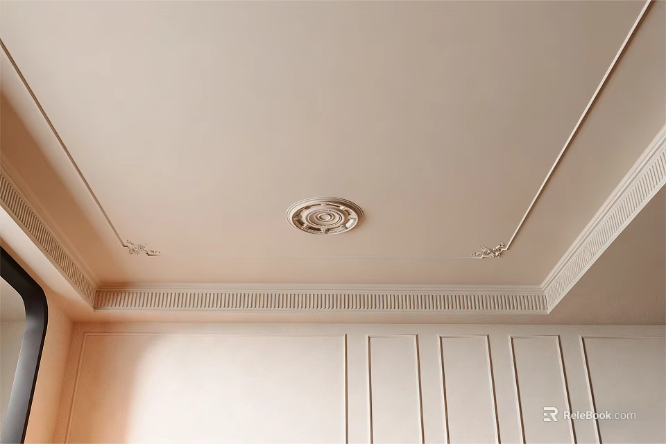 Elegant Ceiling Design With Circular Decorative Center And Ornate Molding Details 3d model 