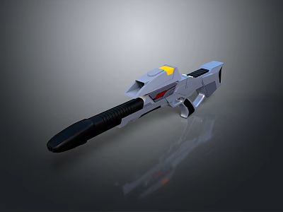 Futuristic Sci-Fi Weapon 3D Model with Gray Body Yellow Accents Black Grip Red Indicator Light 3d model