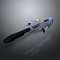 Futuristic Sci-Fi Weapon 3D Model with Gray Body Yellow Accents Black Grip Red Indicator Light