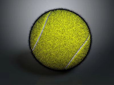 Professional Yellow Tennis Ball With White Seams And Fuzzy Surface For Sports 3d model
