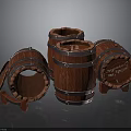 Vintage Wooden Barrels With Metal Hoops And Open Lids Arrangement Design
