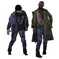 Two Gory Decayed Zombies with Bloody Tattered Clothes and Torn Jackets