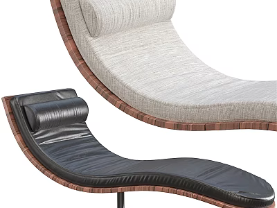 Modern Elegant Curved Chaise Lounge With Light Fabric And Black Leather Wooden Frame 3d model
