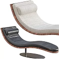 Modern Elegant Curved Chaise Lounge With Light Fabric And Black Leather Wooden Frame