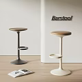 Modern Barstool For Kitchen Counter With Round Seat Metal Base Dark Gray And White