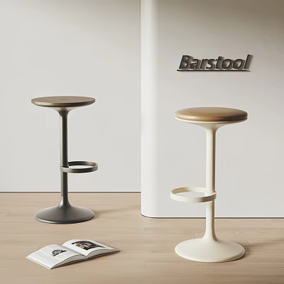 Modern Barstool For Kitchen Counter With Round Seat Metal Base Dark Gray And White 3d model