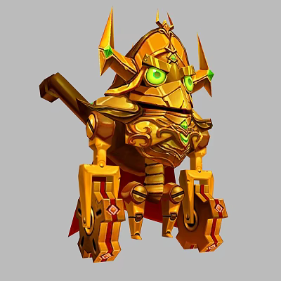 Golden Armored Robot Character With Green Eyes And Red Cape 3d model Golden Armored Robot Character With Green Eyes And Red Cape 3d model