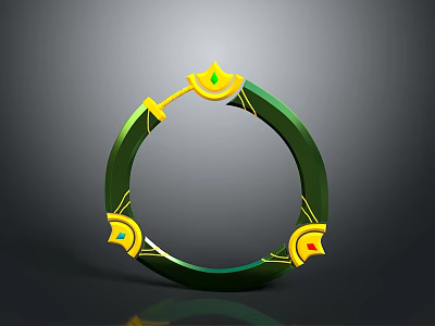 Stylish Green Circular Bracelet With Yellow Decorations And Emerald Gemstones 3d model