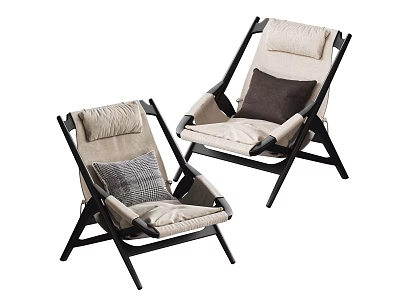 Two Light Colored Leisure Chairs With Black Frames And Soft Cushions 3d model