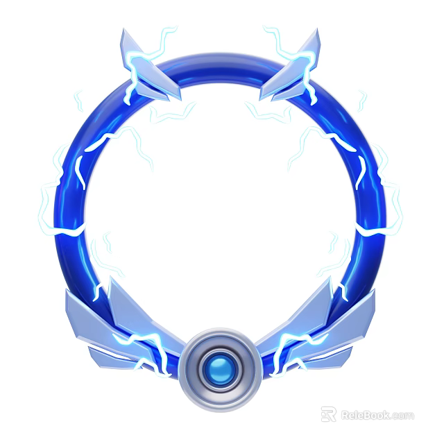 Blue Circular Ornament Decoration Set With Lightning Effect Central Sphere And Wing Design 3d model