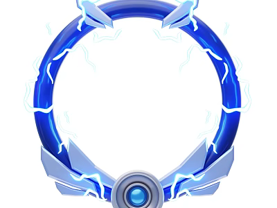 Blue Circular Ornament Decoration Set With Lightning Effect Central Sphere And Wing Design 3d model