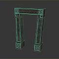 Scenic Landscape Featuring Ancient Carved Archway With Green Brown Patterns And Intricate Designs