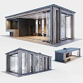 Modern Wooden Cabin With Large Windows Open Interior And Sloped Roof Chimney