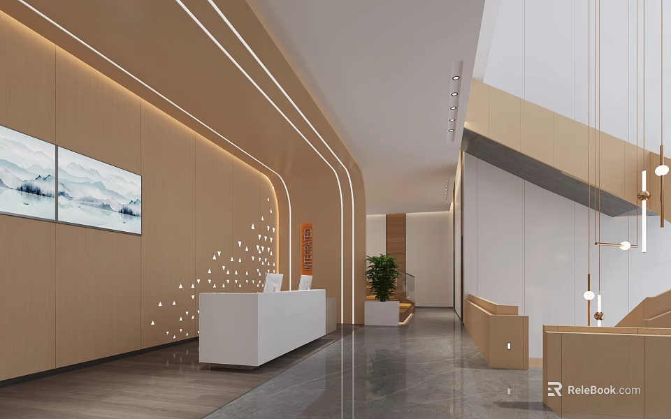 Modern Fitness Gym Interior With Workout Equipment And Reception Area 3d model 