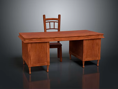 Classic Solid Wood Desk And Chair Set For Home Office Furniture Use 3d model