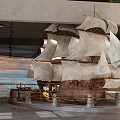Cultural Center Large Sailboat Model in Exhibition Hall With Historical Displays And Decorative Walls