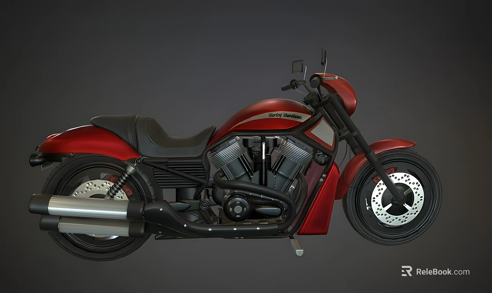 Red Cruiser Motorcycle With Black Seat Chrome Exhaust And Classic Design 3d model 